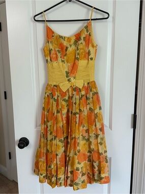 Vintage Yellow and Orange Fit and Flare Dress